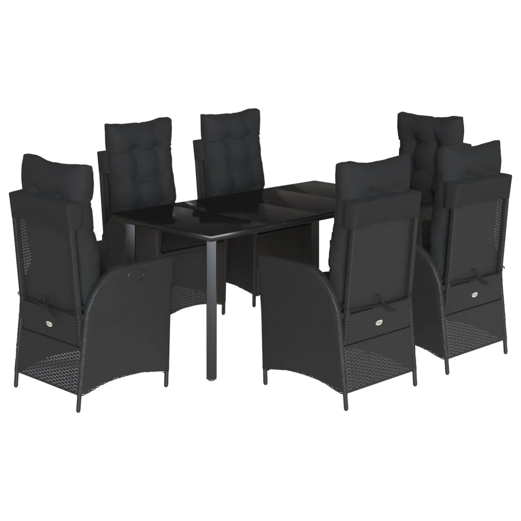 Set da Pranzo da Giardino 7 pz Nero con Cuscini in Polyrattan 3213189