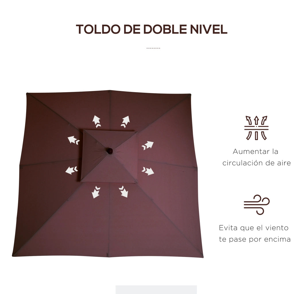 Ombrellone da Giardino e Terrazza ¨C Minimal ¨C 3x3 m, Marrone, 8 Stecche, Copertura a 2 Livelli
