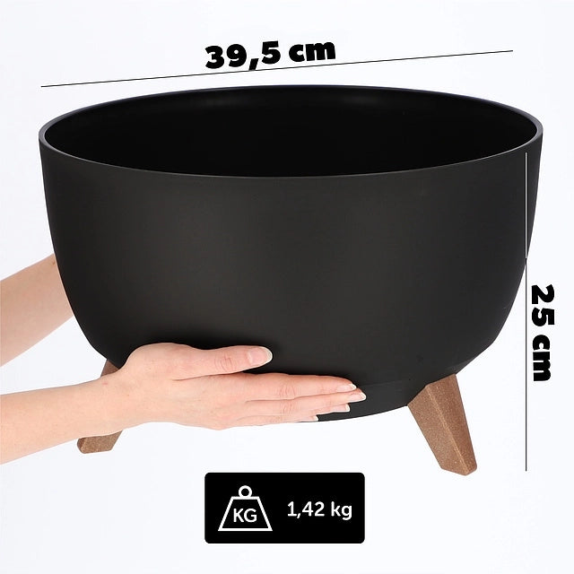 Vaso da fiori KADAX, fioriera, coperchio, supporto per fiori, nero, rotondo, 40 cm, + inserto