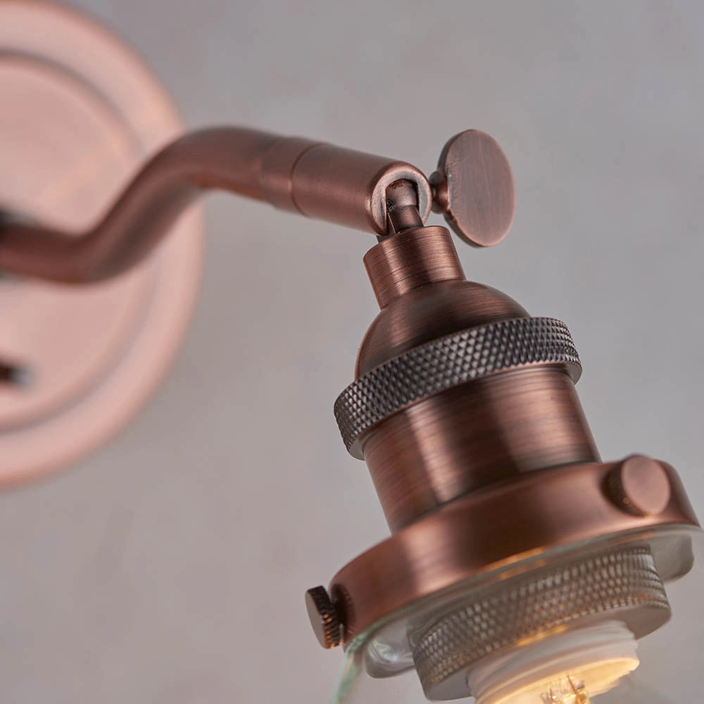 Applique retro Hansen rame anticato con interruttore E14