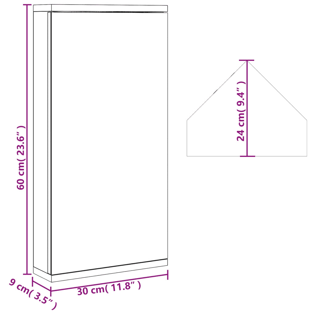 Armadietto Angolare con Specchio da Bagno Nero 30x24x60 cm 357979