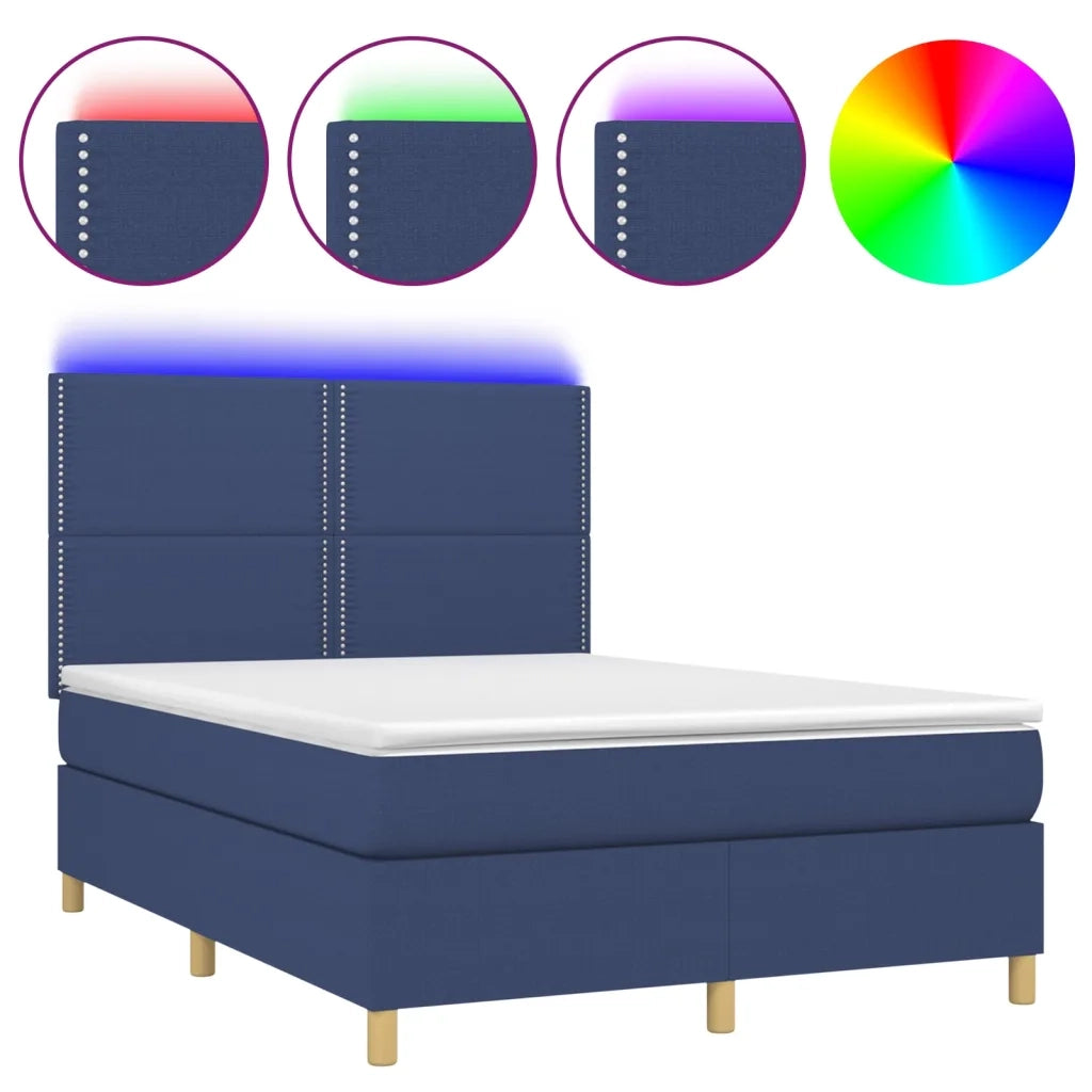 Letto a Molle con Materasso e LED Blu 140x200 cm in Tessuto 3135363