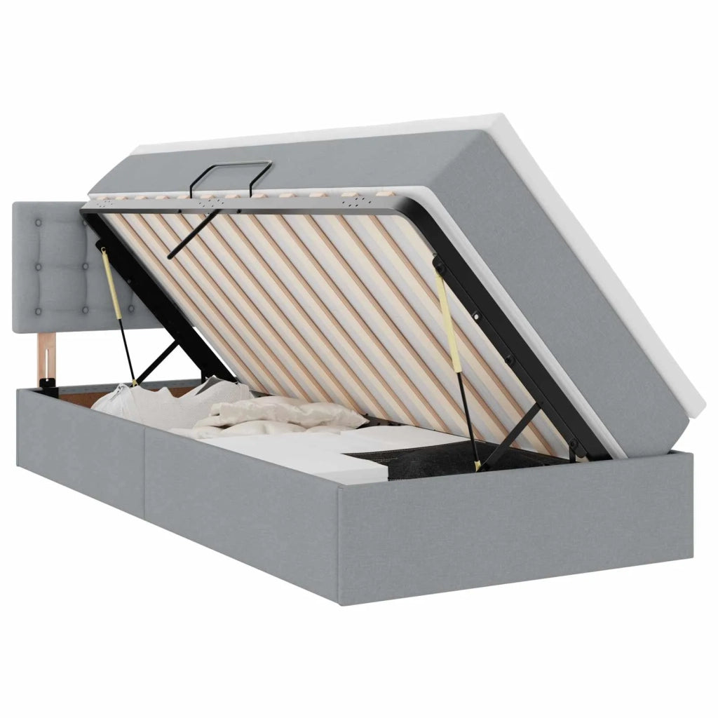Letto con contenitore e LED Grigio chiaro 100 x 200 cm Tessuto 3371250