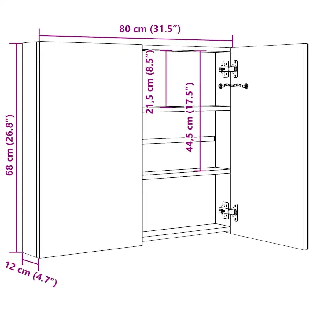 Armadietto Bagno con Specchio e LED-Mobile bagno con specchio Grigio 80x12x68 cm