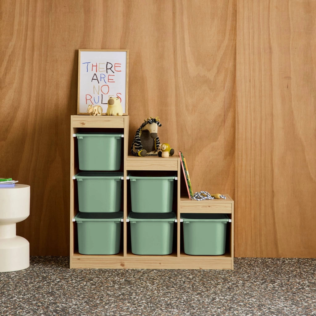 Mobile contenitore per bambini a scala con 6 contenitori, verde grigio