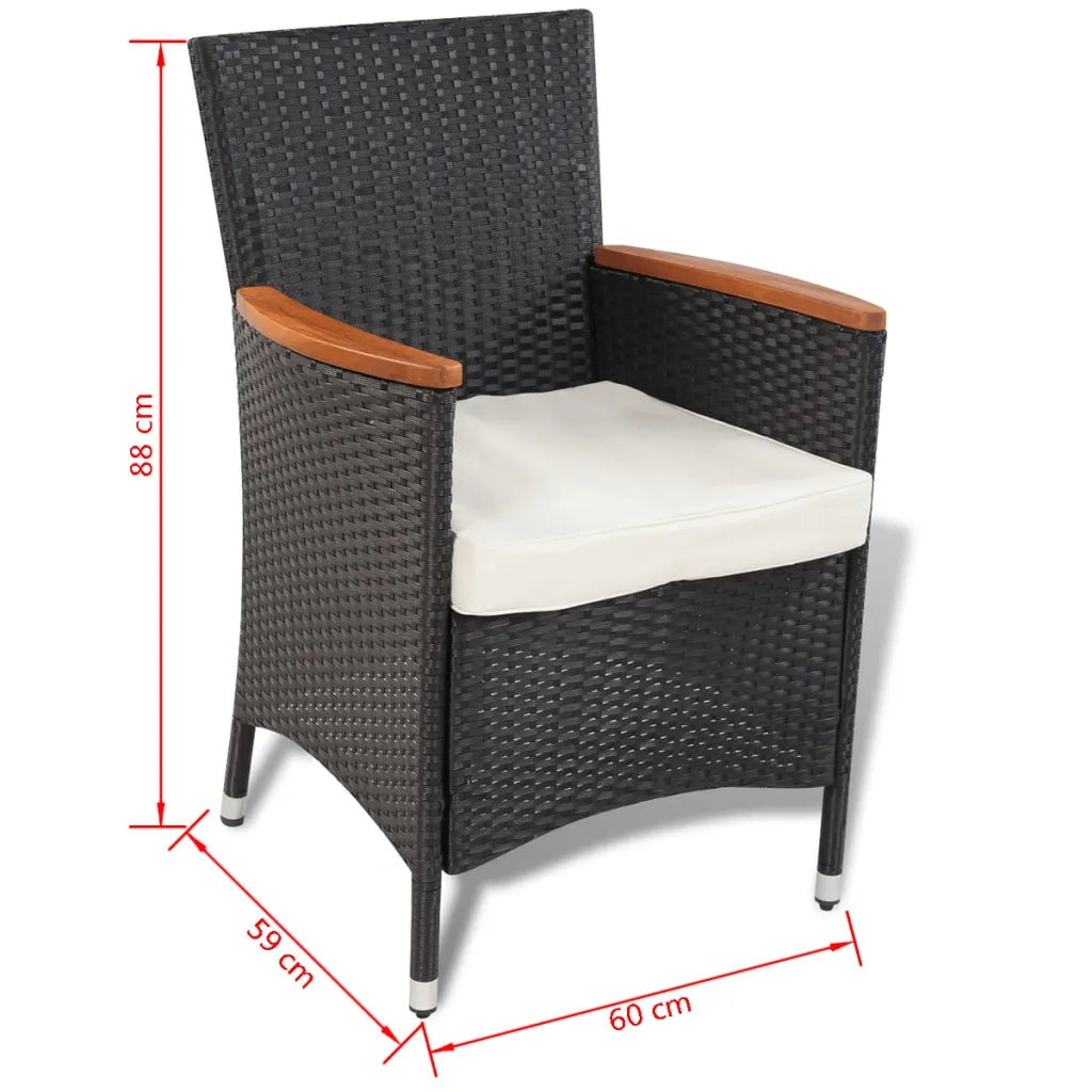 Set da Pranzo da Giardino 5 pz con Cuscini in Polyrattan Nero 41307