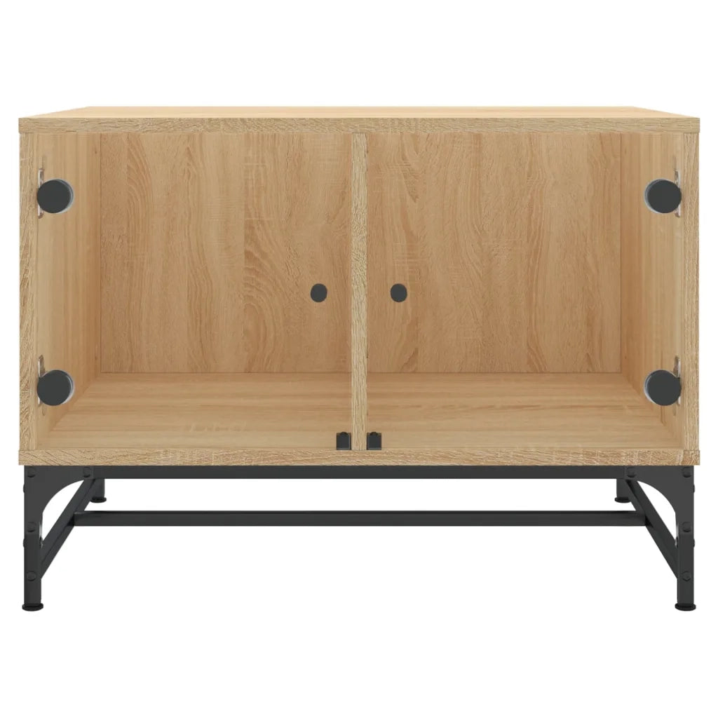 Tavolino Salotto con Ante in Vetro-Tavolino da soggiorno-Tavolo Rovere Sonoma 68,5x50x50 cm