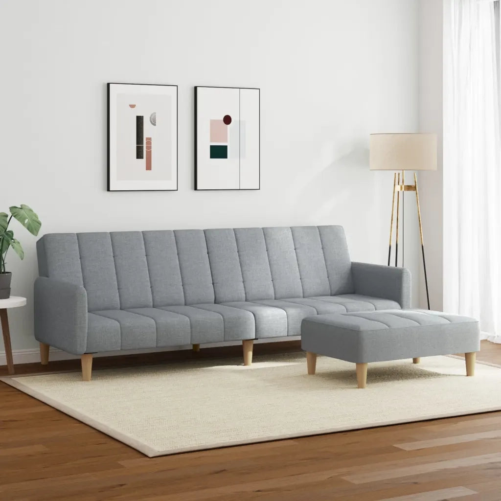 Divano Letto a 2 Posti con Poggiapiedi-Sofa Letto 2 Posti-Daybed Grigio Chiaro in Tessuto 570962