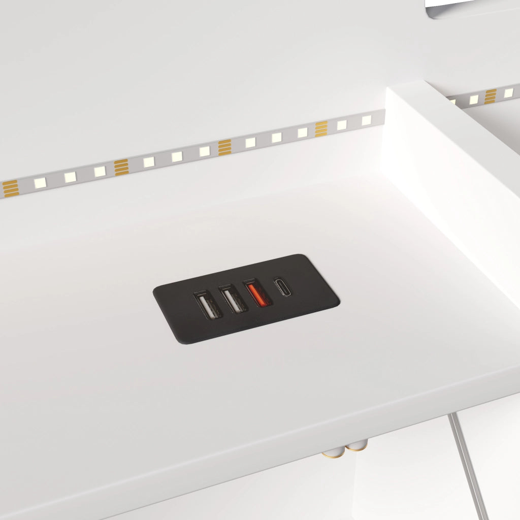 Letto a pannello - Zephmum - 90x200 cm - Bianco - Idraulico, USB-C, LED, comando a pressione/app