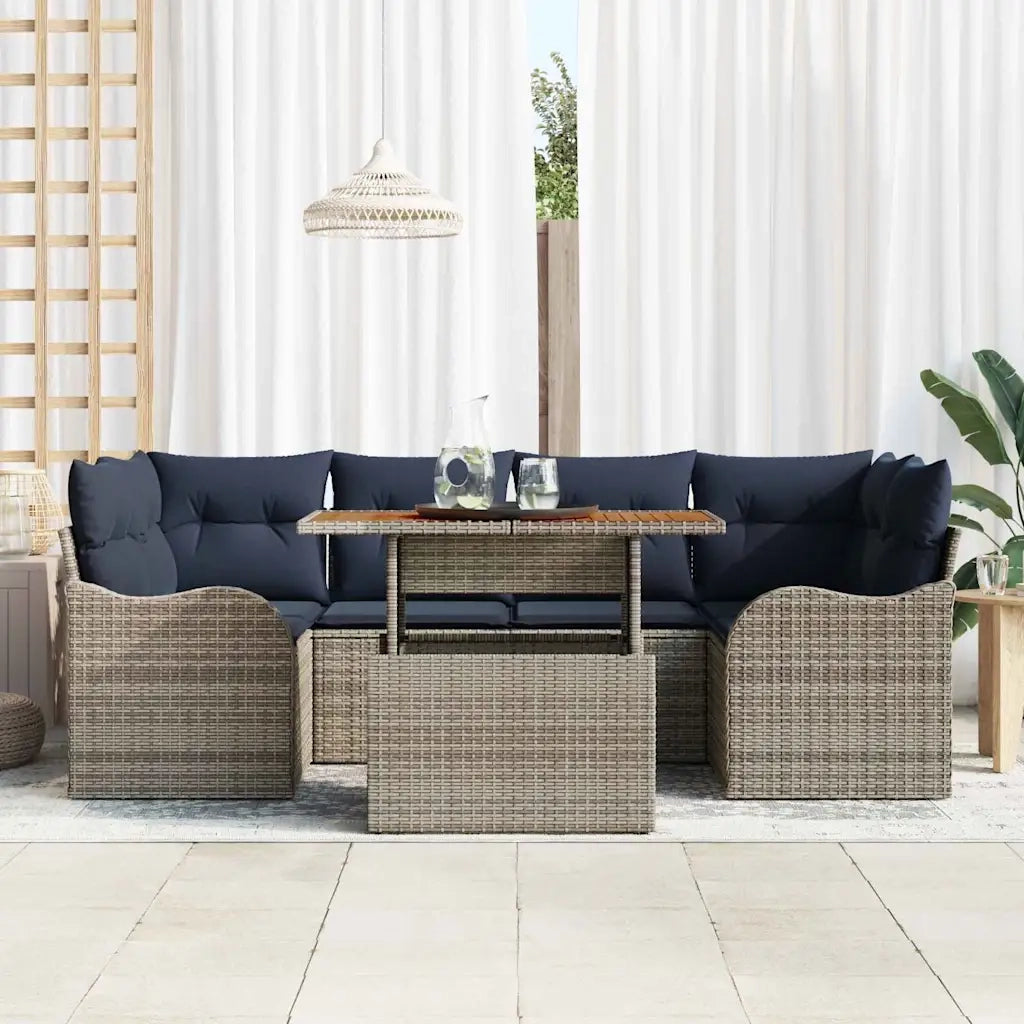 Set Divano da Giardino 7 pz grigio e blu navy 3349415