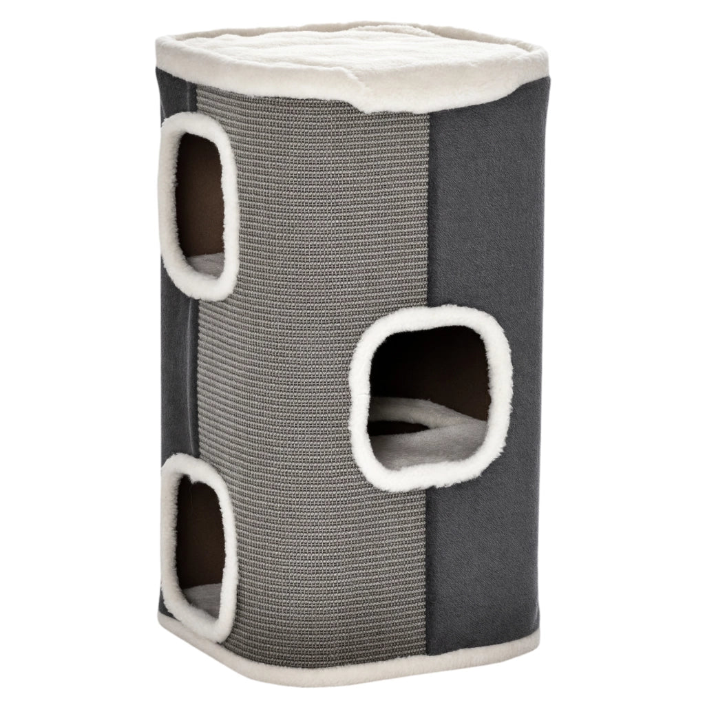 Tiragraffi a Torre 74cm con Cuccia e Cuscino ¨C Xylo ¨C Grigio e Bianco
