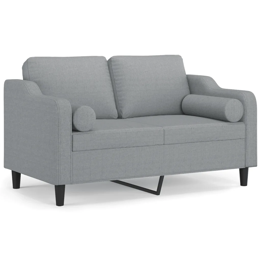 Divano a 2 Posti con Cuscini Grigio Chiaro 120 cm in Tessuto