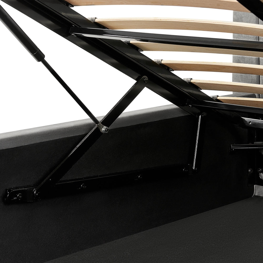 Letto con contenitore velluto grigio 160 x 200 cm Testata imbottita