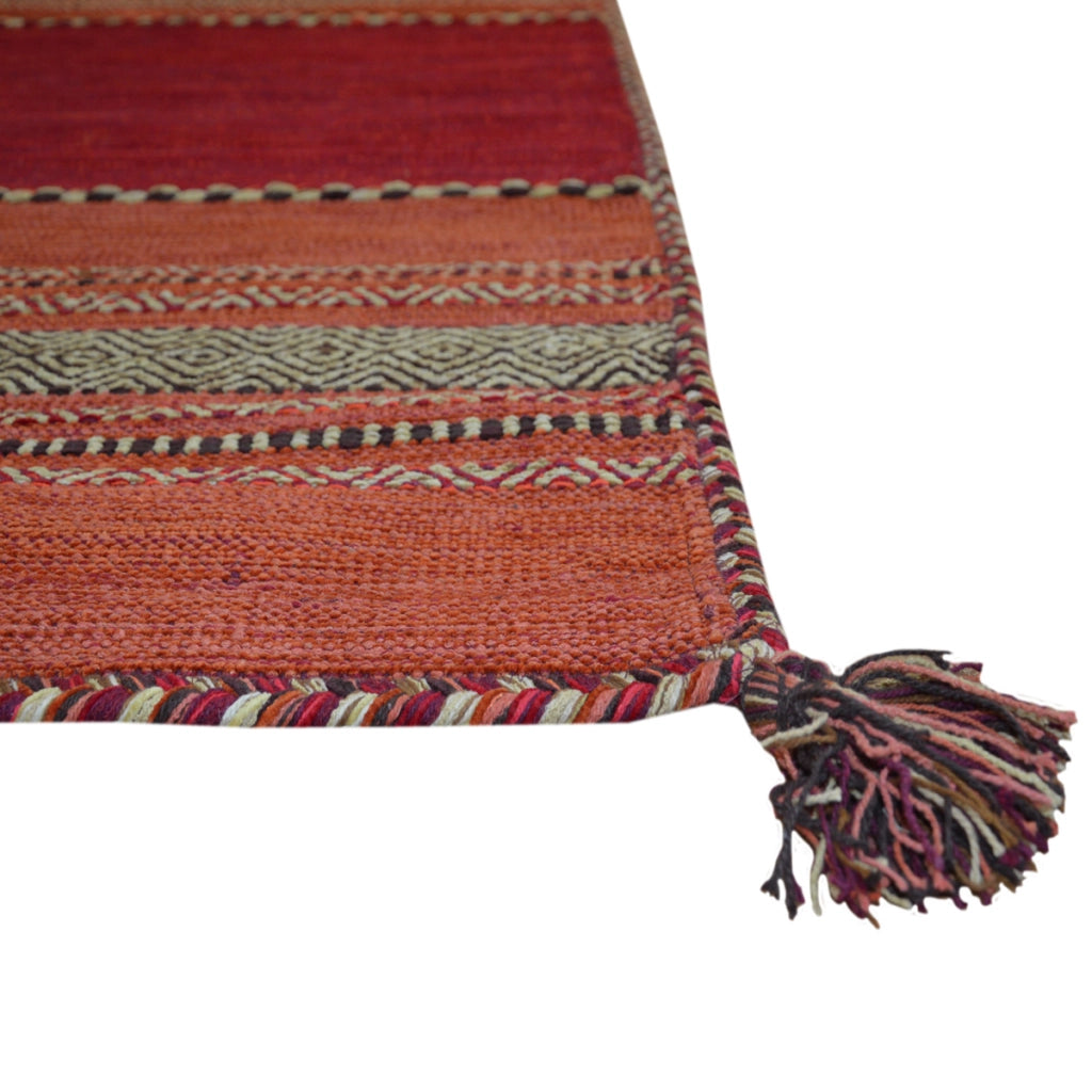 Tappeto ANTIQUE KILIM ROSSO cm.90x150 tessuto a mano in cotone e ciniglia