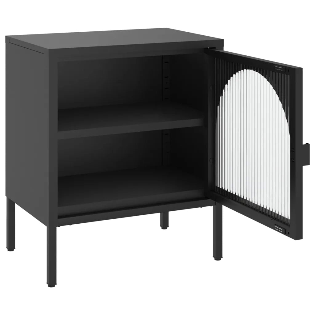 Comodino-Tavolino da notte Nero 50x35x60 cm Vetro e Acciaio