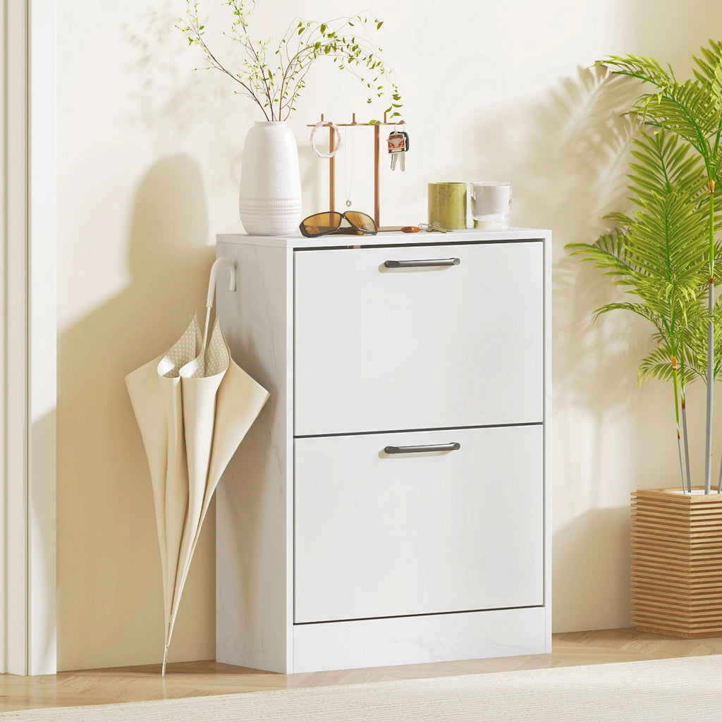 Scarpiera Slim 2 Ante Effetto Marmo ¨C Xylo ¨C Bianco Lucido 8 Paia 60x24x80 cm