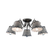 Plafoniera Classica Ravenna Metallo E Ceramica Nero Sfumato Argento 5 Luci E14