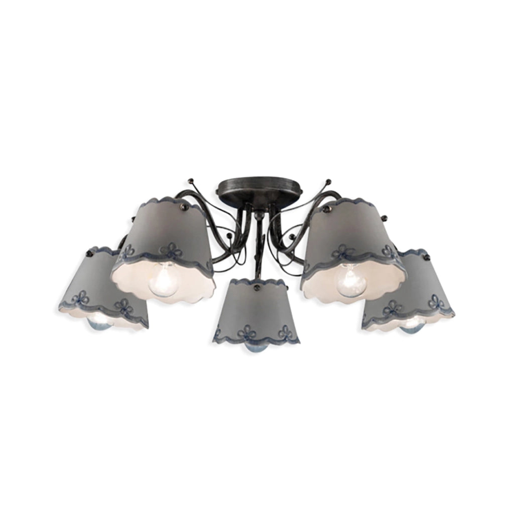 Plafoniera Classica Ravenna Metallo E Ceramica Nero Sfumato Argento 5 Luci E14