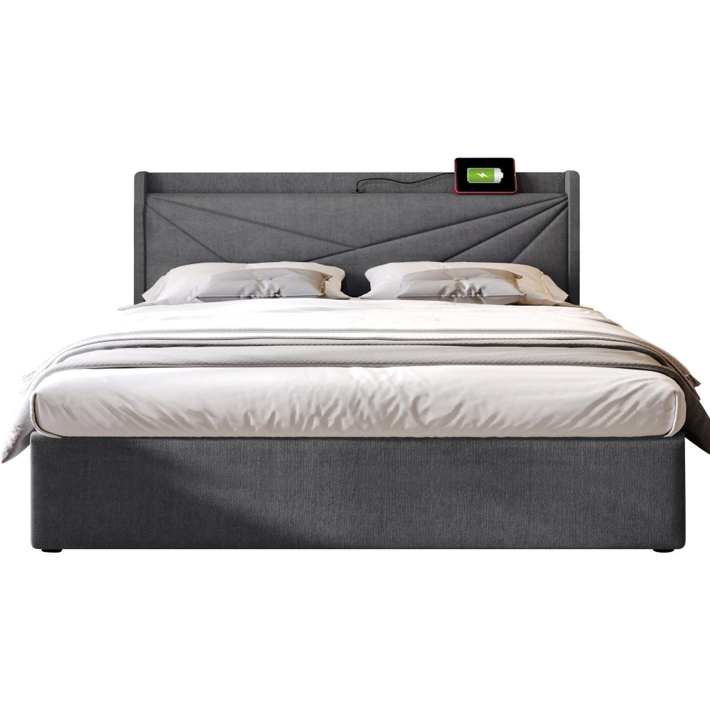 letto imbottito cotone lino grigio 140x200 cm