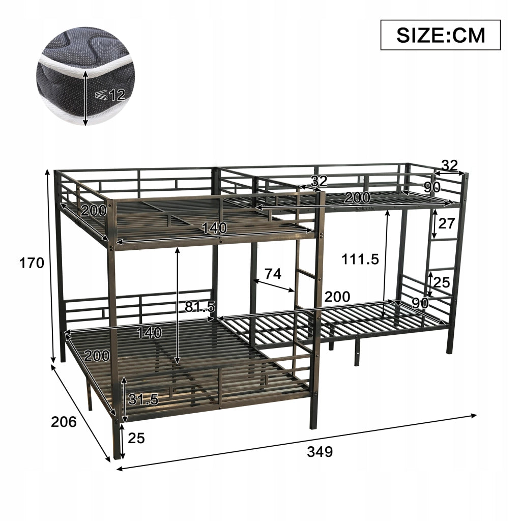 Letto a castello 90x200 e 140x200 - Xylo - Nero, metallo