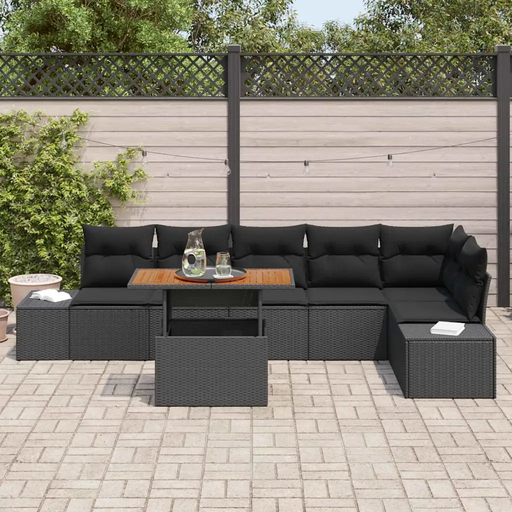 Set da Pranzo per Giardino con cuscino 7 pcs Nero e Marrone 3349974