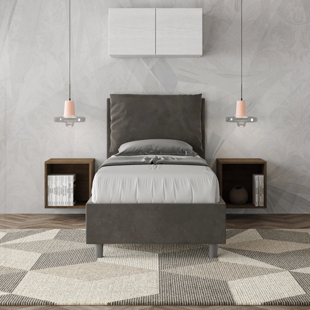 BS COM Letto singolo senza rete imbottito 90x210 microfibra grigio