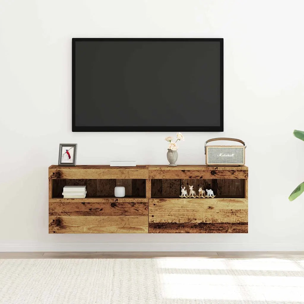 Mobile TV da parete con LED 2 pcs Legno vecchio 60 x 30 x 40 cm 862207