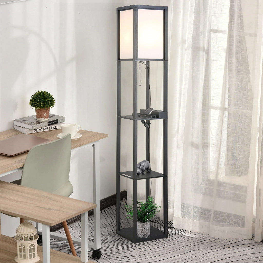 Lampada da Terra con Ripiani ¨C Xylo ¨C Nero e Bianco 26x26x160cm