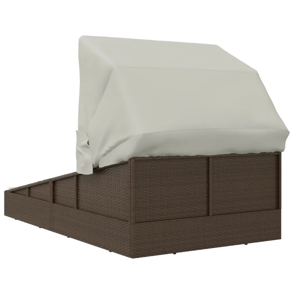 Lettino con Tetto Pieghevole Marrone 200x114x128 cm Polyrattan CFW9320445