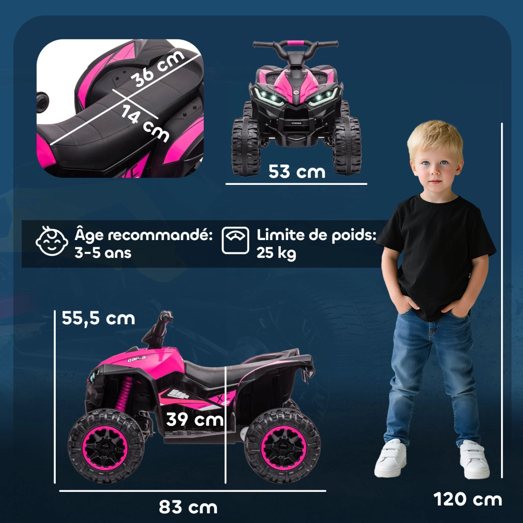 Quad Elettrico per Bambini ¨C Minimal ¨C Nero e Rosa, Metallo e PP, 12V