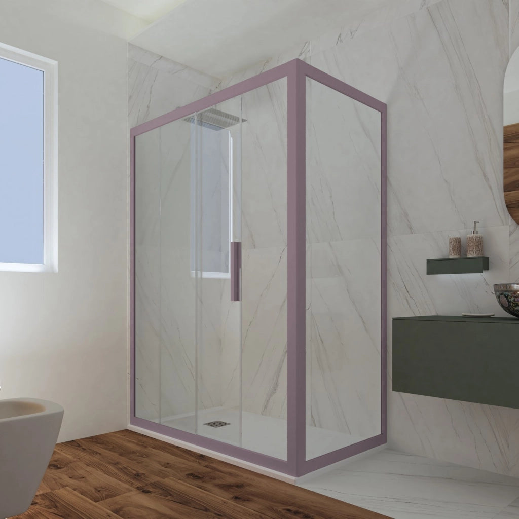 Box doccia scorrevole 80x100 CM H 200 Vetro Trasparente Profilo Lavanda mod. Deco Duo