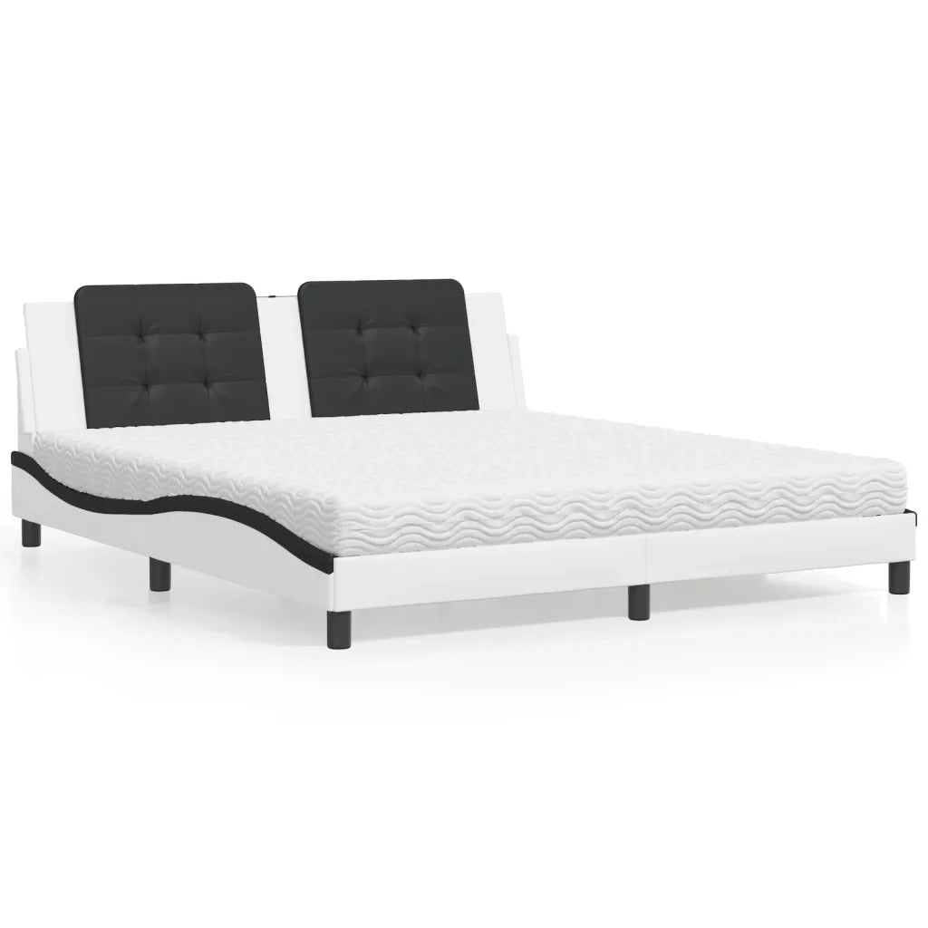 Letto con Materasso Zadar Bianco e Nero 180x200cm Similpelle