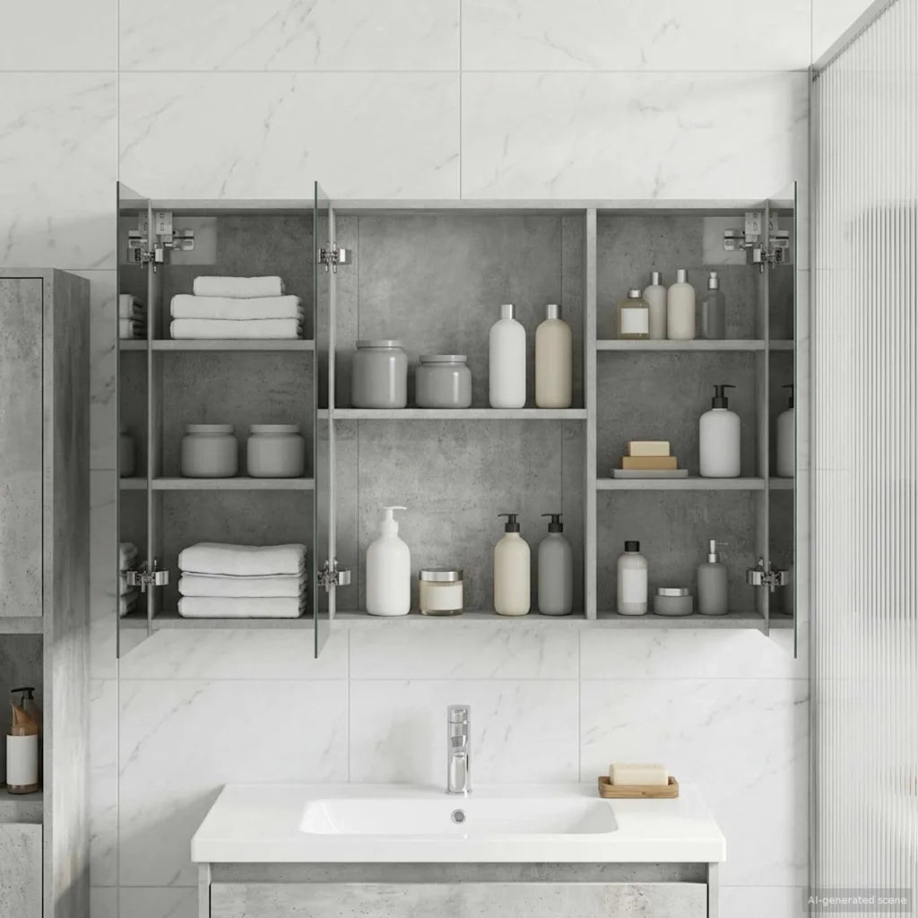 Mobiletto per specchio da Bagno | Armadio da bagno con lo scaffale Grigio cemento