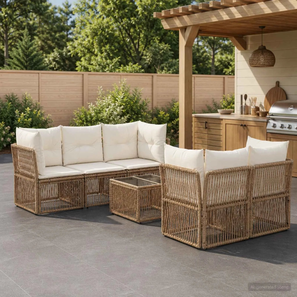 Set Divano da Giardino 6 pz Beige polyrattan 3434136