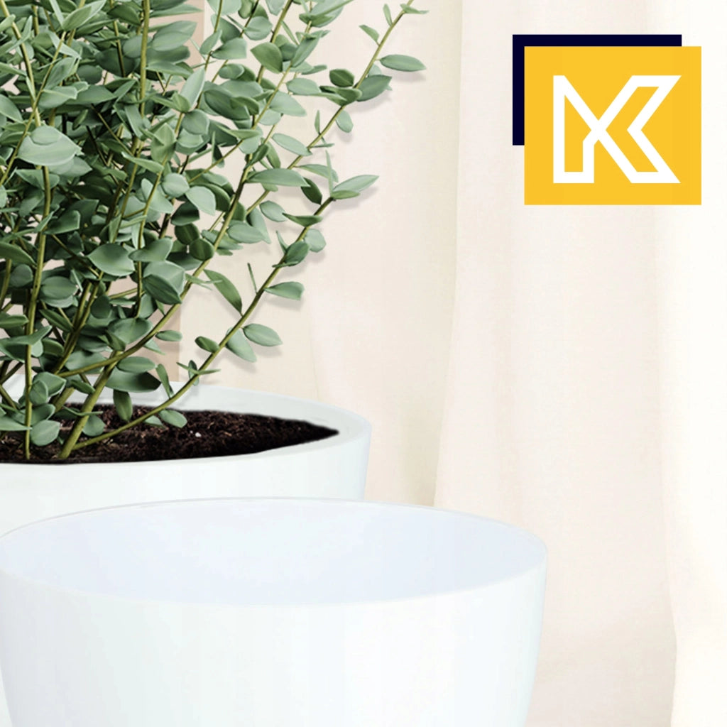 Vaso da fiori KADAX, fioriera, coperchio, gambe, inserto, supporto per fiori, 40 cm, bianco, rotondo, 2 pezzi.