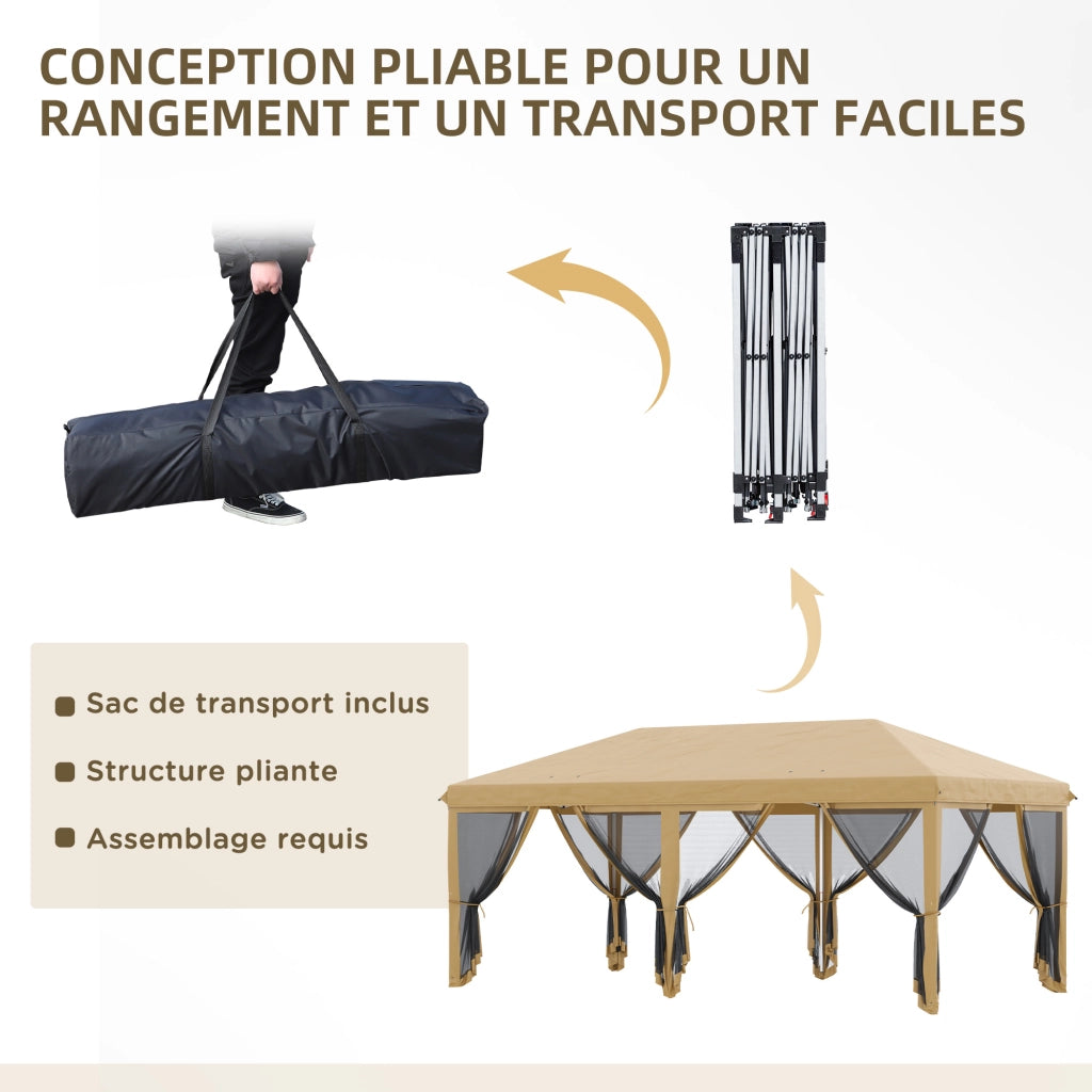 Gazebo Pieghevole Pop-up 6x3m ¨C Xylo ¨C Con Zanzariere Rimovibili e Borsa Beige Nero