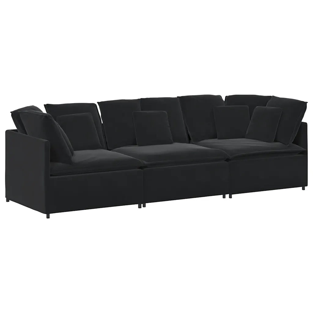 Divano Modulare con Cuscini in Velluto Nero 3321284