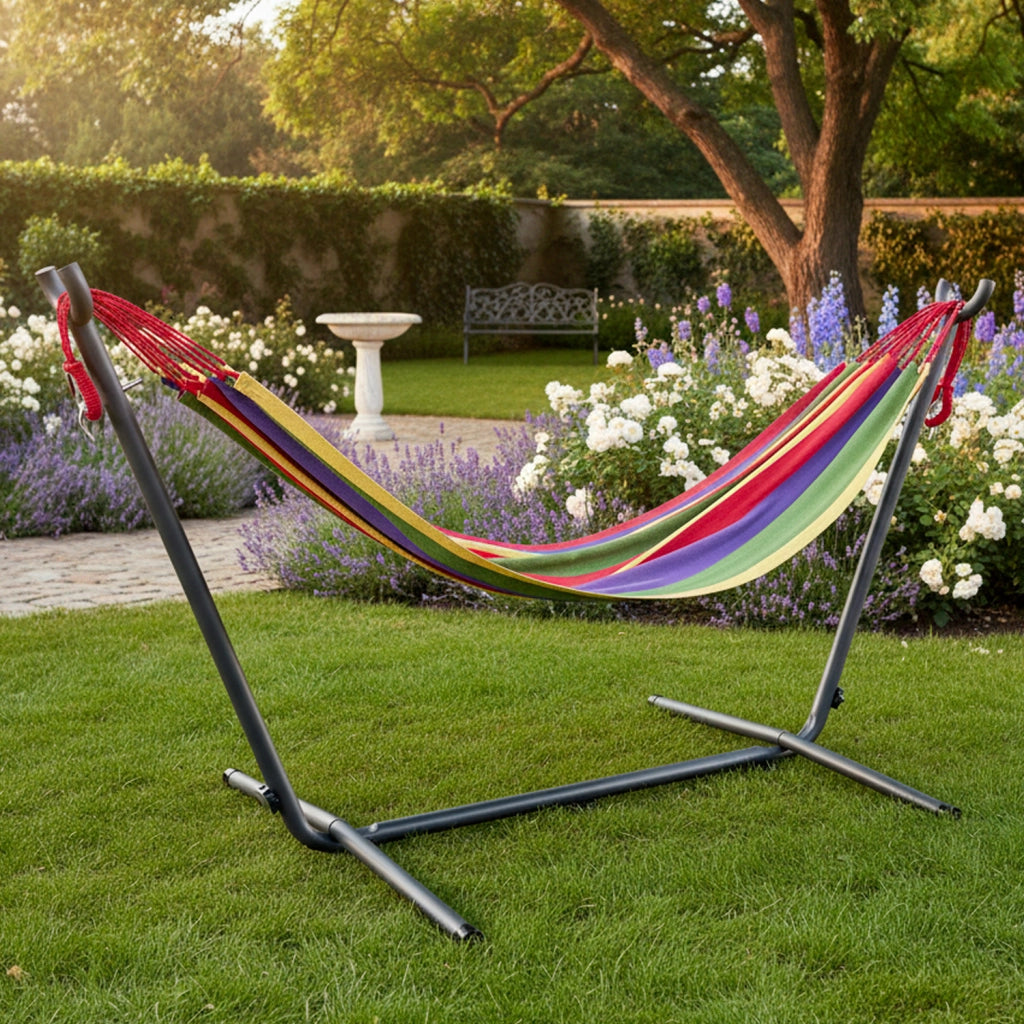 Base Per Amaca Supporto In Acciaio Verniciato A Polvere Regolabile 6 Livelli Struttura Stabile Con Piedini Antiscivolo Per Giardino Terrazzo Balcone 280 x 120 x 110 Cm Nero