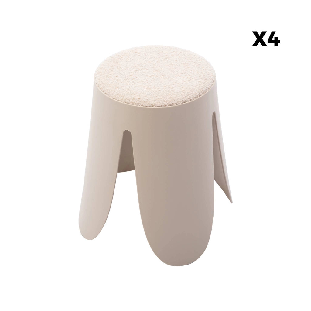 Set 4 sgabelli impilabili in bouclé, beige