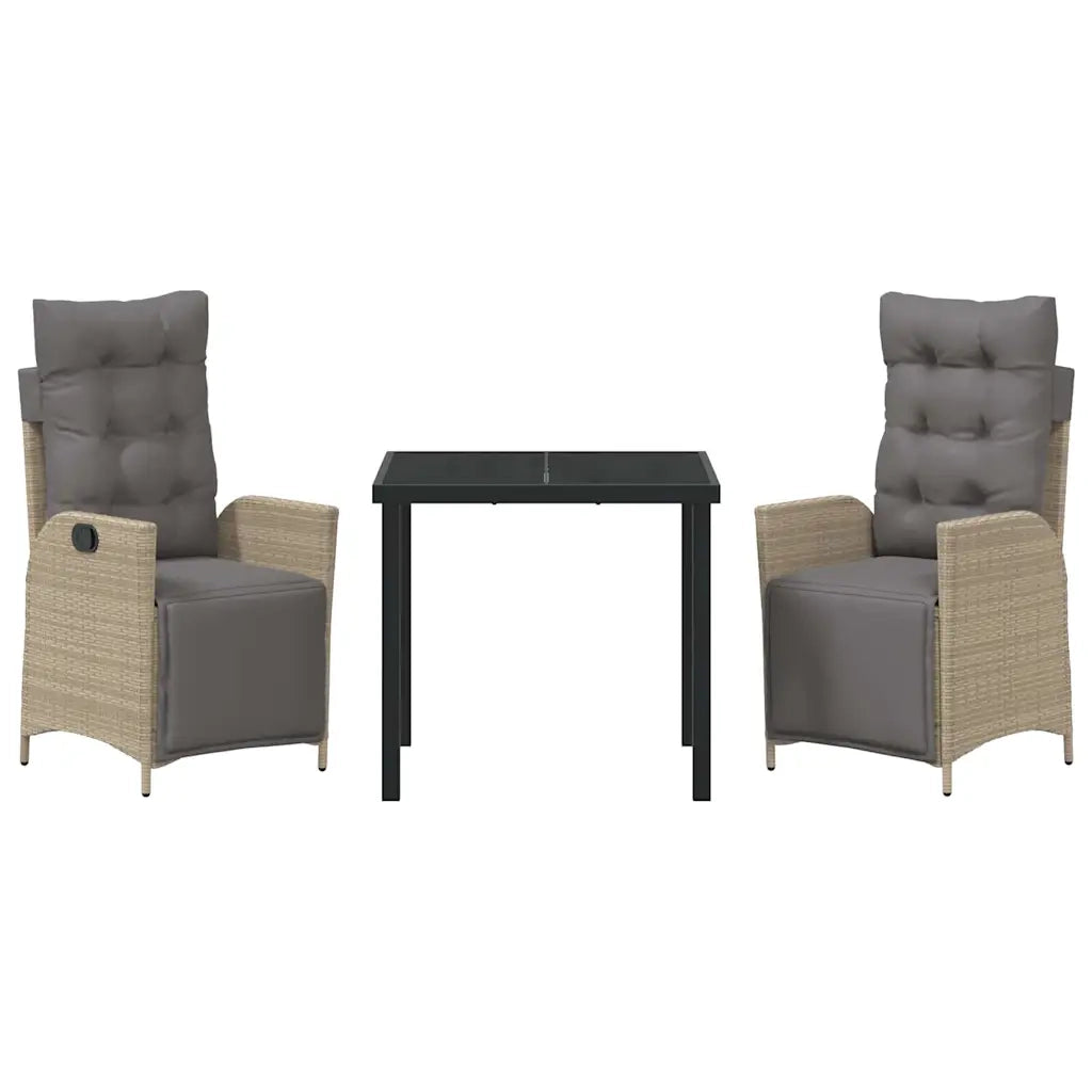 Set da Pranzo per Giardino con cuscino 3 pcs Beige polyrattan