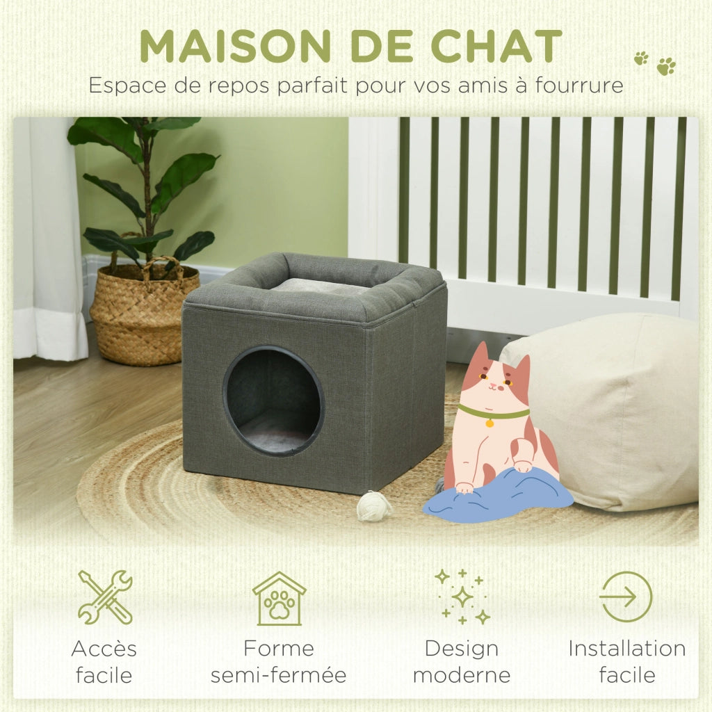 Casetta per gatto a 2 livelli con cuscino ¨C Minimal ¨C grigio 36.5x36.5x33 cm