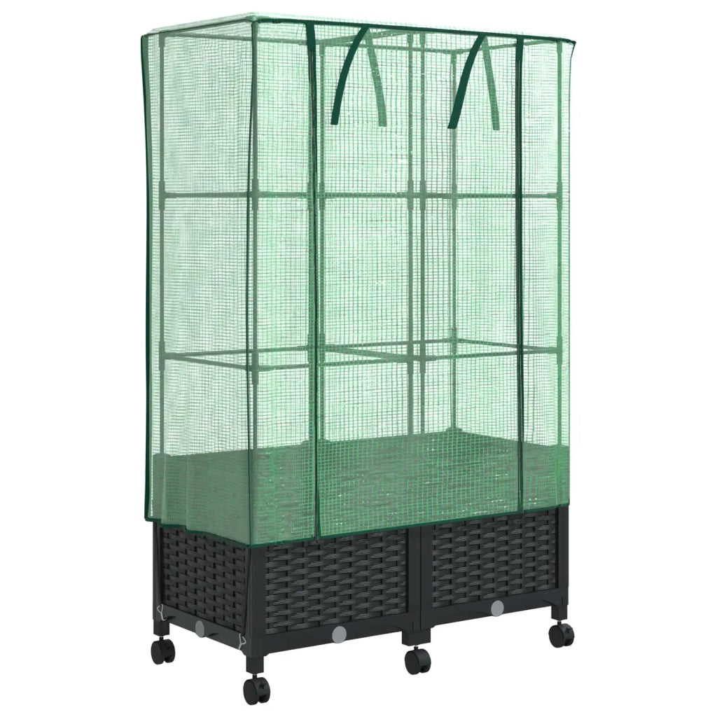 Vaso da Giardino con Copertura per Serra e Ruote 2 pz Nero PP 3422980