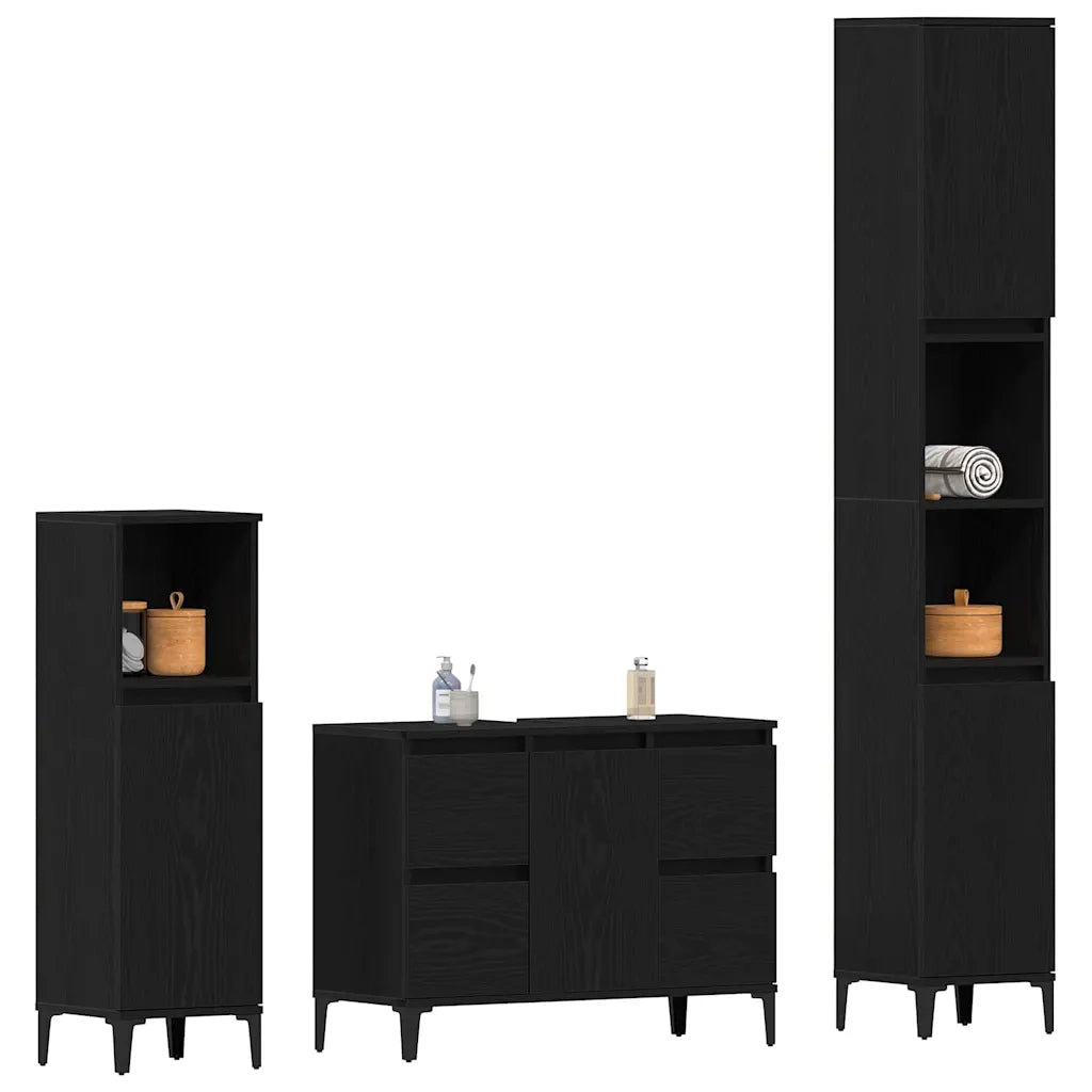Set di mobili per il bagno Montaggio a parete 3 pcs Rovere Nero 3333091