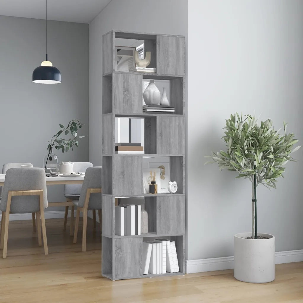 Libreria Divisorio-Scaffale per Libri-Mobile di Stoccaggio Grigio Sonoma 60x24x186 cm