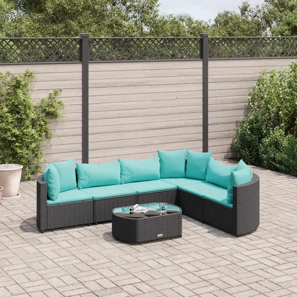 Set Divani da Giardino con Cuscini 7pz Nero Polyrattan