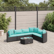 Set Divani da Giardino con Cuscini 7pz Nero Polyrattan