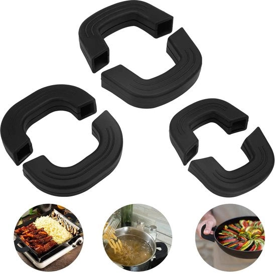 Set di maniglie per pentole in silicone con maniglie antiscivolo - 3 dimensioni - 6 pezzi - nero