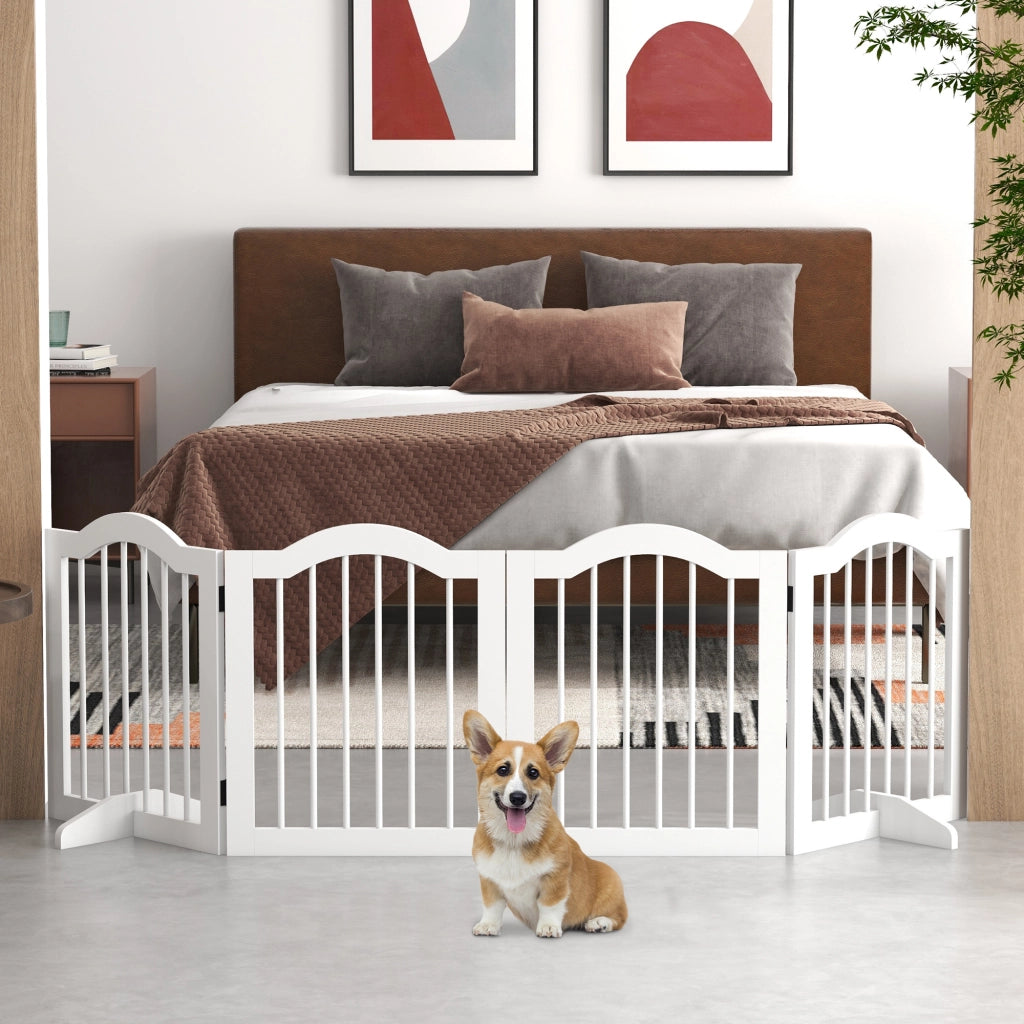 Cancello per cani pieghevole ¨C Minimal ¨C MDF/legno massello, 4 pannelli, bianco