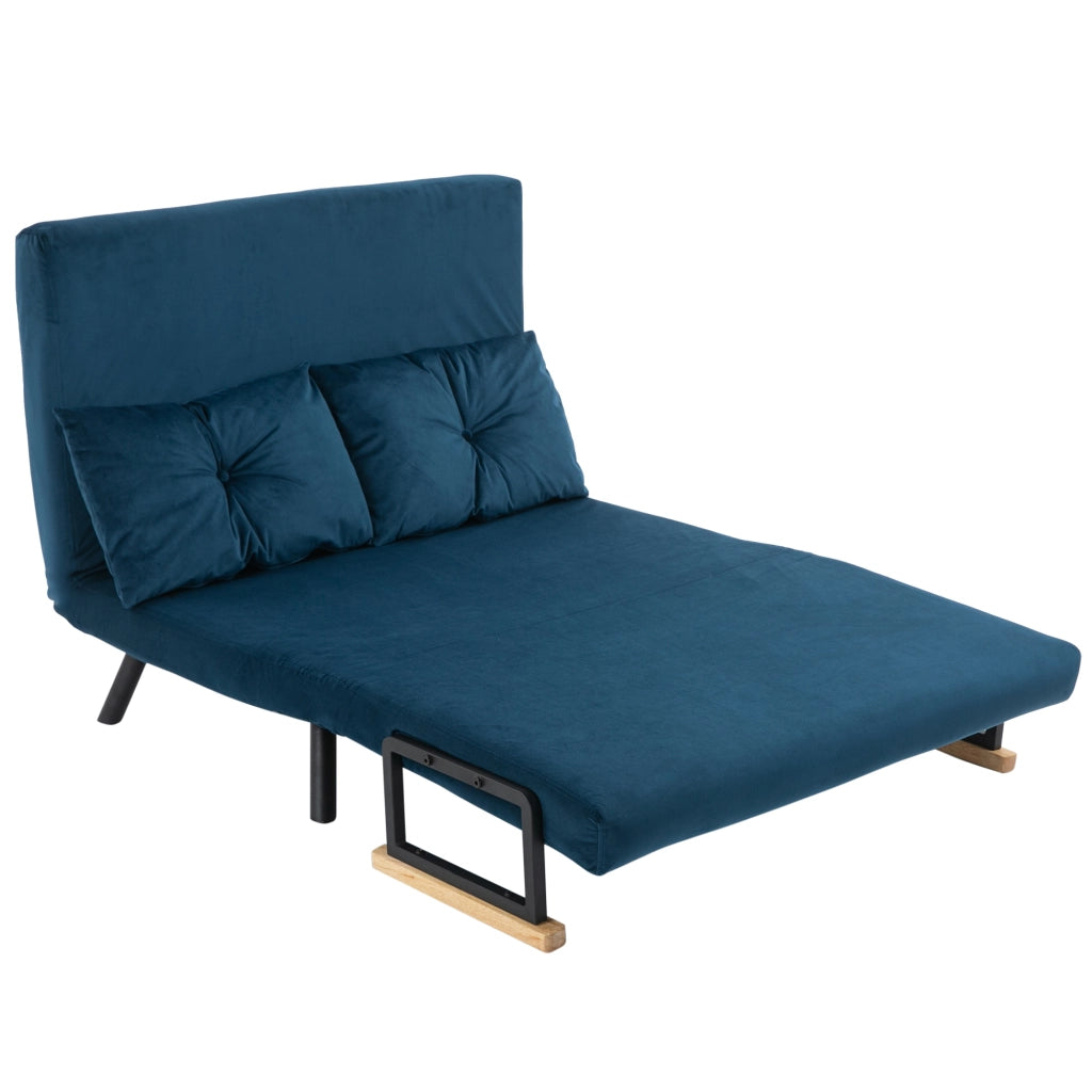 Divano letto 2 posti in velluto ¨C Xylo ¨C con 2 cuscini, beige e blu