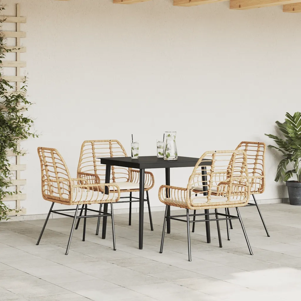 Set da Pranzo da Giardino 5pz | Set Salotto da Giardino con Cuscini Polyrattan Vetro